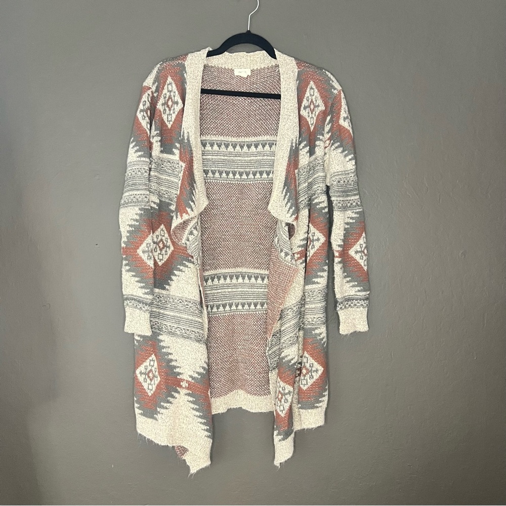 Debut Geometric Patterned Cardigan - Cream and Brown